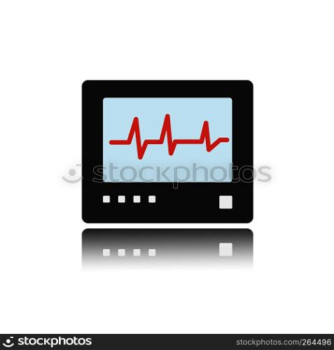 Heart rate monitor color icon with reflection. Heartbeat. Cardiogram vector illustration