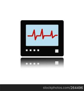 Heart rate monitor color icon with reflection. Heartbeat. Cardiogram vector illustration