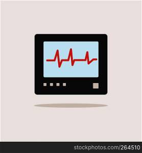 Heart rate monitor color icon with shade. Heartbeat. Cardiogram vector illustration