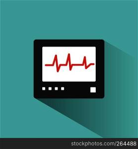 Heart rate monitor color icon with shadow on a green background. Heartbeat. Cardiogram vector illustration