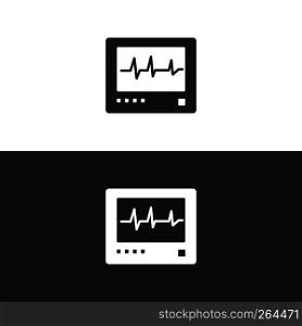 Heart rate monitor icon on black and white background. Heartbeat. Cardiogram vector illustration