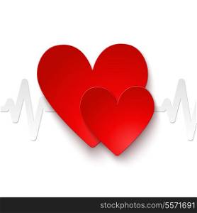 Heart rate red paper emblem icon or print vector illustration