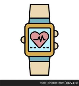 Heart rate smartwatch icon. Outline heart rate smartwatch vector icon color flat isolated. Heart rate smartwatch icon color outline vector