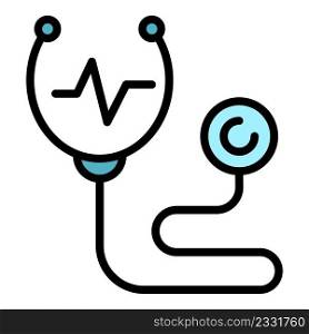 Heart rate stethoscope icon. Outline heart rate stethoscope vector icon color flat isolated. Heart rate stethoscope icon color outline vector