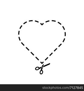 Heart scissors cut dotted line. Isolated vector decorative design element. Romantic design. Concept illustration. Dotted line. Silhouette symbol. Heart shape. EPS 10. Heart scissors cut dotted line. Isolated vector decorative design element. Romantic design. Concept illustration. Dotted line. Silhouette symbol. Heart shape.