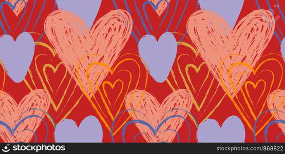 Heart seamless pattern. Vector love illustration. Valentine's Day, Mother's Day. Wedding, scrapbook, gift wrapping paper, textiles. Doodle sketch. Color background