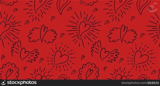 Heart seamless pattern. Vector love illustration. Valentine's Day, Mother's Day. Wedding, scrapbook, gift wrapping paper, textiles. Doodle sketch. Color background