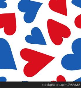 Heart seamless pattern. Vector love illustration. Valentine's Day, Mother's Day, wedding, scrapbook, gift wrapping paper, textiles. Red and blue background