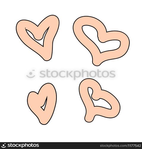 Heart set drawn by hand in coral color. Valentines day symbol. Love concept. Digital painting vector. Heart set drawn by hand in coral color. Valentines day symbol. Love concept.
