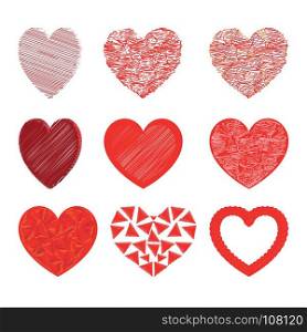 Heart set for Valentine days Art style red color