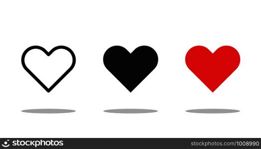 heart set with shadow in flat style, vector. heart set with shadow in flat, vector