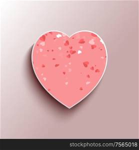 Heart-shape 3D pink frame with white and red hearts isolated on grey background. Greeting card on Valentines day template, symbol of love, realistic vector. Heart-Shape 3D Pink Frame with White and Red Heart