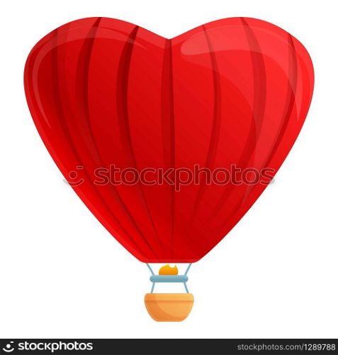 Heart shape air balloon icon. Cartoon of heart shape air balloon vector icon for web design isolated on white background. Heart shape air balloon icon, cartoon style