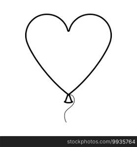 Heart Shape Balloon Icon. Black Glyph Design. Vector Illustration.
