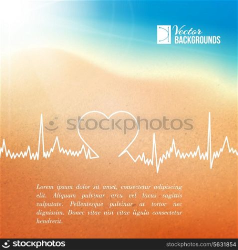 Heart shape ECG line over blurred background. Vector illustration.