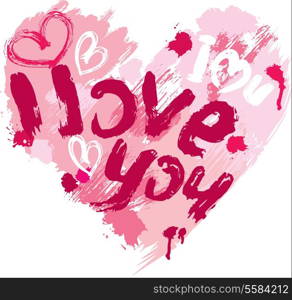 Heart shape is made of brush strokes and scribbles and words LOVE, I LOVE YOU - element for Valentines Day or wedding design