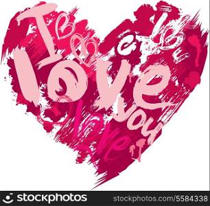 Heart shape is made of brush strokes and scribbles and words LOVE, I LOVE YOU - element for Valentines Day or wedding design