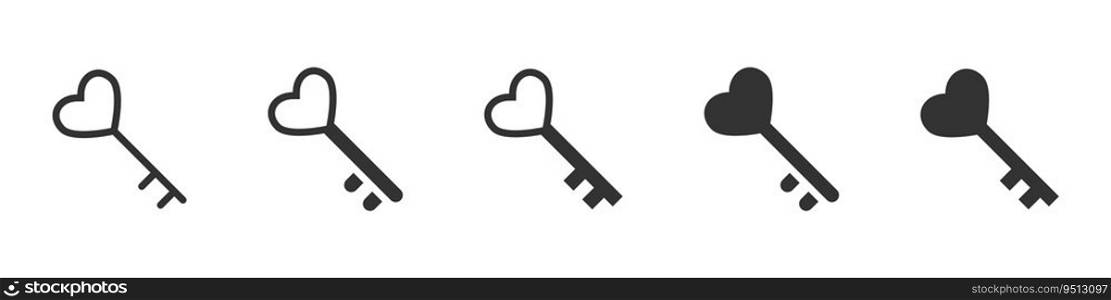 Heart shape key icons set. Vector illustration.
