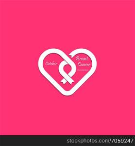 Heart shape   Pink Ribbon icon.Breast Cancer October Awareness Month C&aign banner.Women health concept.Breast cancer awareness month logo design.Realistic pink ribbon.Pink care logo.Vector illustration