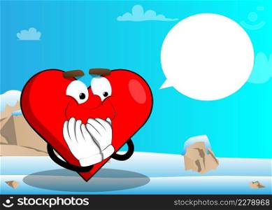 Heart Shape with hands over mouth as a cartoon character, funny red love holiday illustration.