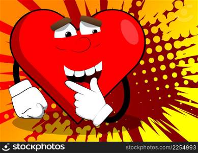 Heart Shape with holding finger front of his mouth as a cartoon character, funny red love holiday illustration.