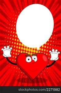 Heart Shape with is trying to scare you as a cartoon character, funny red love holiday illustration.