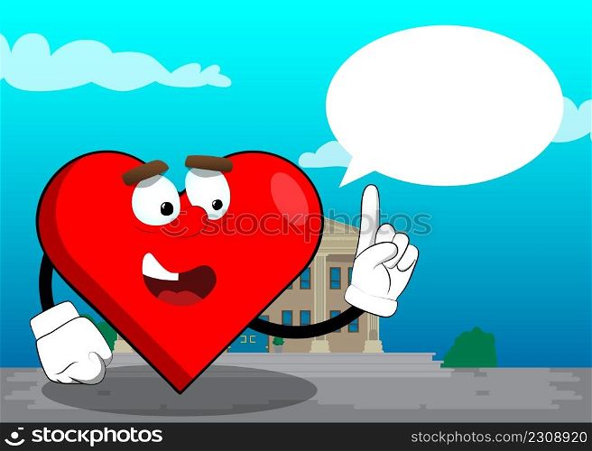 Heart Shape with making a point as a cartoon character, funny red love holiday illustration.