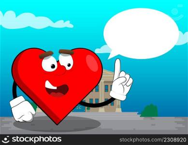 Heart Shape with making a point as a cartoon character, funny red love holiday illustration.