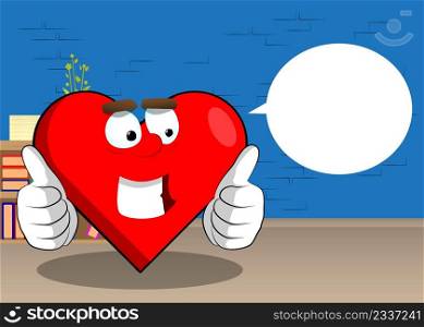 Heart Shape with making thumbs up sign with two hands as a cartoon character, funny red love holiday illustration.