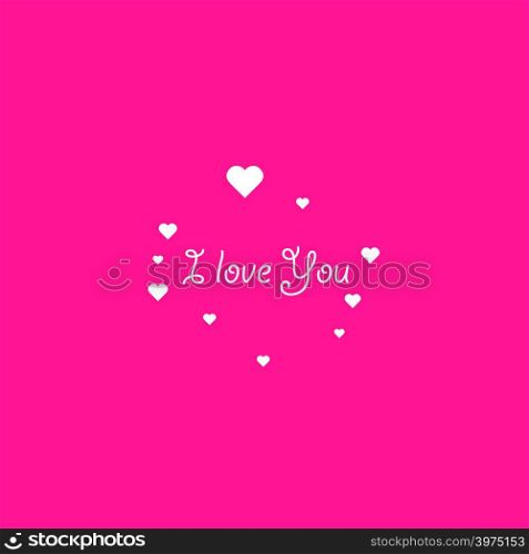 Heart shape with text I Love You phrase on plastic pink background. Valentines Day background.. Heart shape with text I Love You phrase on plastic pink background. Valentines Day background