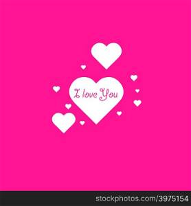 Heart shape with text I Love You phrase on plastic pink background. Valentines Day background.. Heart shape with text I Love You phrase on plastic pink background. Valentines Day background