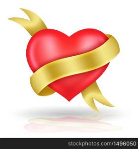 Heart shaped and gold ribbon. Vector illustration for wedding and valentine?s day.. Heart shaped and gold ribbon.
