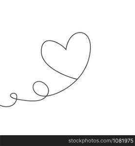 Heart shaped balloon in continuous drawing lines in a flat style in continuous drawing lines. Continuous black line. The work of flat design. Symbol of love and tenderness.. Heart shaped balloon in continuous drawing lines in a flat style in continuous drawing lines. Continuous black line. The work of flat design. Symbol of love and tenderness