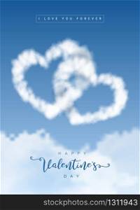 heart shaped clouds in the blue sky. Love and valentine concept.