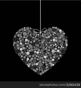 Heart shaped filled with flowers in black and white