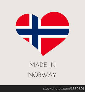Heart shaped label with Norwegian flag. Made in Norway Sticker. Factory, manufacturing and production country concept. Vector stock illustration