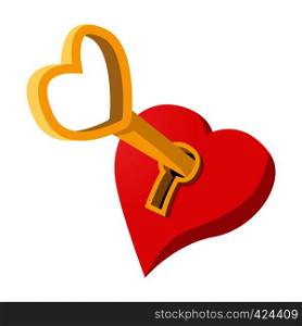 Heart-shaped padlock with key cartoon icon on a white background. Heart-shaped padlock with key cartoon icon