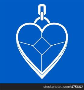 Heart shaped pendant icon white isolated on blue background vector illustration. Heart shaped pendant icon white