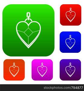 Heart shaped pendant set icon color in flat style isolated on white. Collection sings vector illustration. Heart shaped pendant set color collection