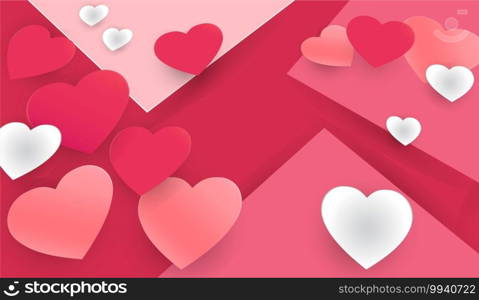 Heart shaped shades of pink and white. With elements of free space  for text. paper cut style, For greeting cards, greeting writing, Valentine’s Day
