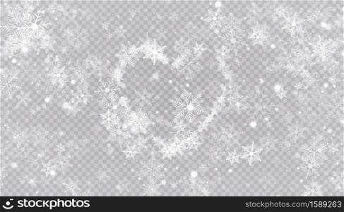 Heart shaped snowflakes in a flat style in continuous drawing lines. Trace of white dust. Magic abstract background isolated on on transparent background. Miracle and magic. Vector illustration flat design. Heart shaped snowflakes in a flat style in continuous drawing lines. Trace of white dust. Magic abstract background isolated on on transparent background. Miracle and magic. Vector illustration flat design.