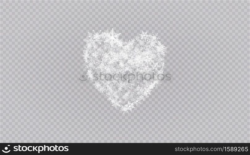 Heart shaped snowflakes in a flat style in continuous drawing lines. Trace of white dust. Magic abstract background isolated on on transparent background. Miracle and magic. Vector illustration flat design. Heart shaped snowflakes in a flat style in continuous drawing lines. Trace of white dust. Magic abstract background isolated on on transparent background. Miracle and magic. Vector illustration flat design.