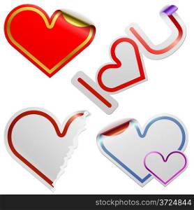 Heart shaped stickers with color frames isolated on white background.
