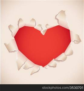 Heart shaped torn paper with red copy space . Valentinea??s card.
