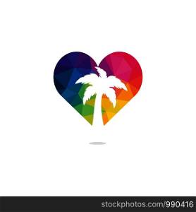 Heart shaped tropical beach and palm tree logo design. Creative simple palm tree vector logo design.