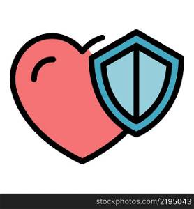 Heart shield icon. Outline heart shield vector icon color flat isolated. Heart shield icon color outline vector
