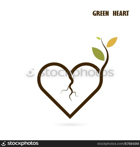 Heart sign and small tree icon with Green concept.Love nature creative logo design template.Green leaf and heart shape symbol. Ecology and Think green concept.Vector illustration.