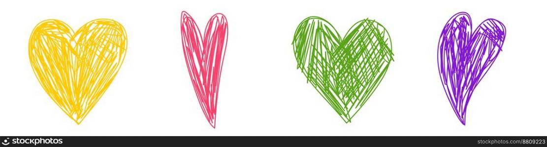 Heart sketch. Pencil drawing romantic illustration. Pen or marker love symbol set