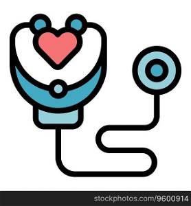 Heart stethoscope icon outline vector. Charity support. Social team color flat. Heart stethoscope icon vector flat