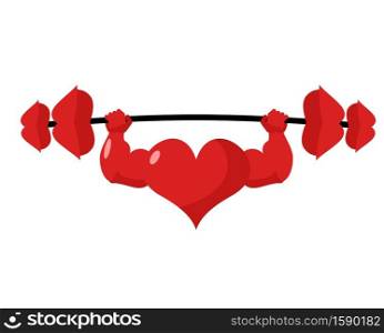 Heart strong. love powerful. Sport barbell kiss. Heavy lips.